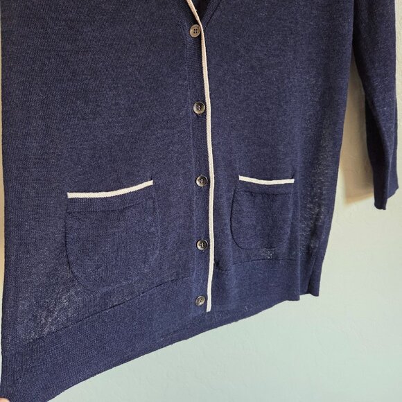 Caslon Linen Blend Button Up V-Neck Cardigan Navy Size Large Nautical Preppy NEW - Picture 4 of 10